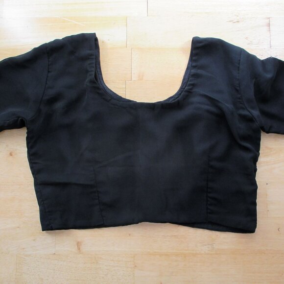 Indian Saree Black Chiffon with Choli Blouse Kundan Beaded Stone Work Vintage - Picture 8 of 11